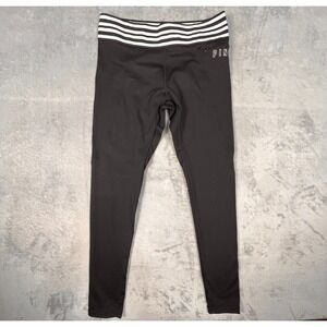 PINK Victoria's Secret Ultimate Leggings Logo Women's M Ankle Black Striped Band